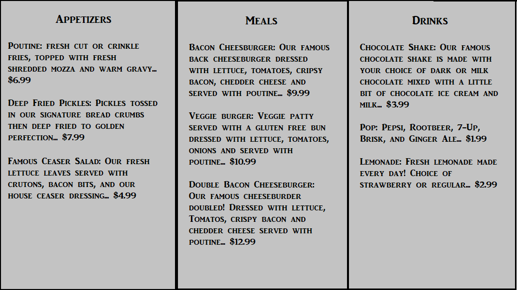 menu